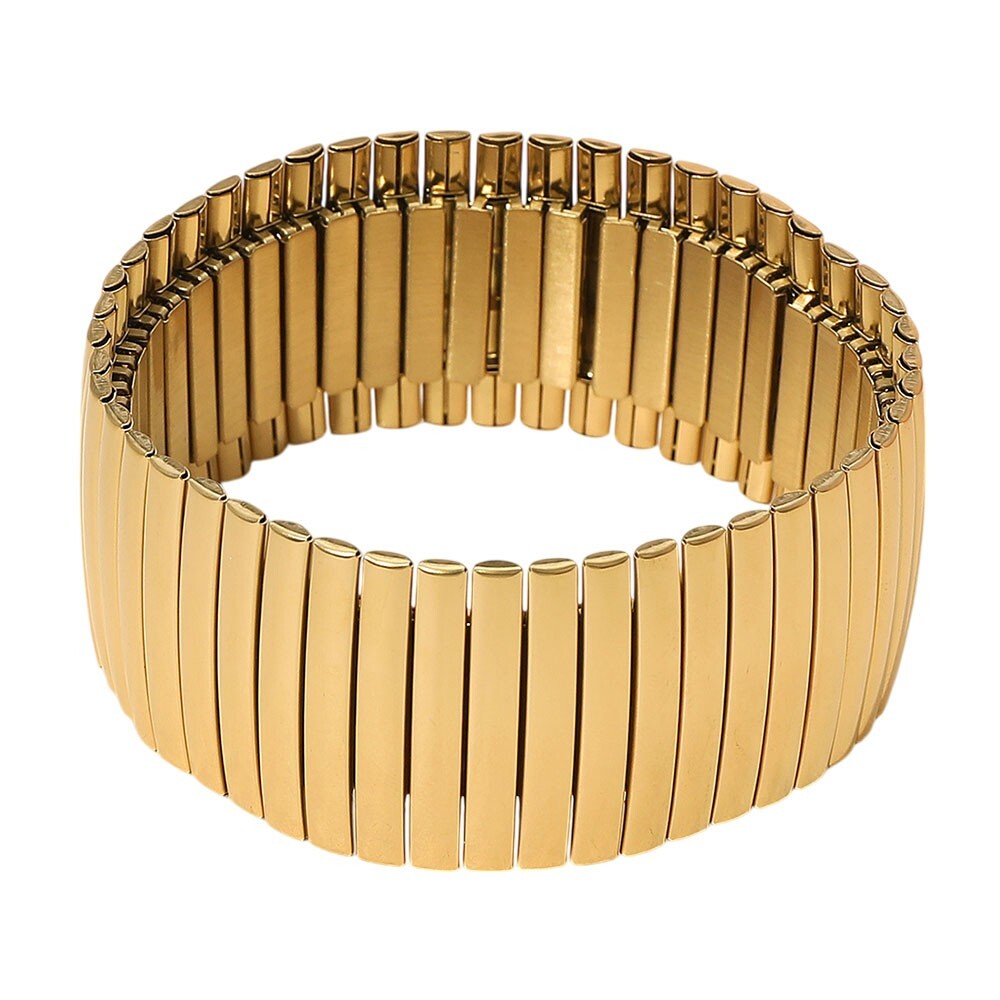 Stainless Steel Bar Beaded Wide Stretch Bracelet Unisex Elastic Wristband