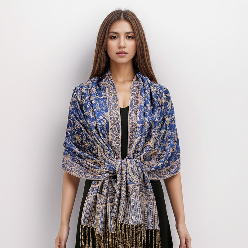 3-Pc Paisley Shawl Wrap Gift Set Elegant Pashmina Scarf Black Red Blue Women