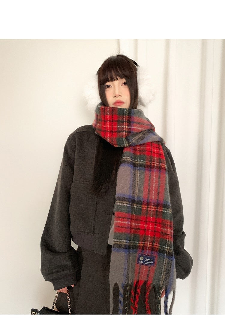 Cozy Plaid Winter Scarf Fringe Soft Knit Checkered Warm Shawl Wrap