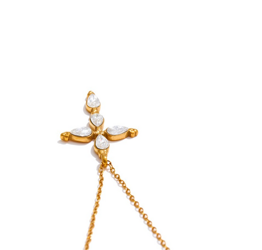 Gold Cross CZ Pendant Necklace | Stainless Steel Real Gold Plated Chain