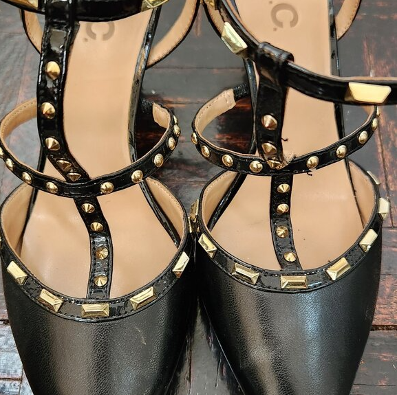 Studded Womens Pointy Kitten Heels in Black INC Closed Toe Ladies Office Shoes 