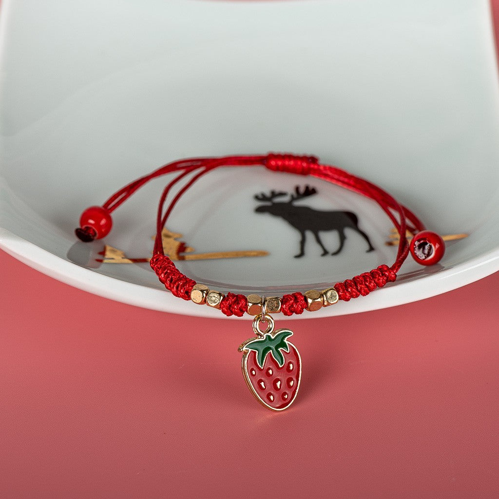 Red Cord Cherry & Strawberry Bracelets Set Adjustable Friendship BFF Gift Idea