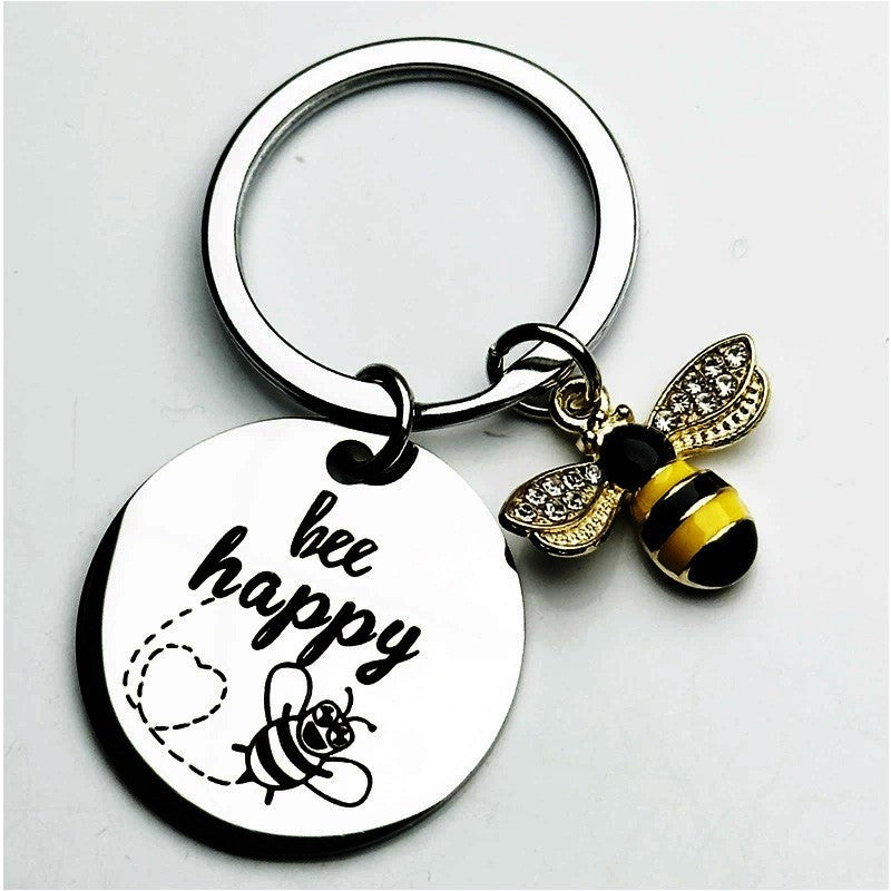 3PCS "Bee Happy" Keychain Gift Set with Bee Charm & Rhinestones