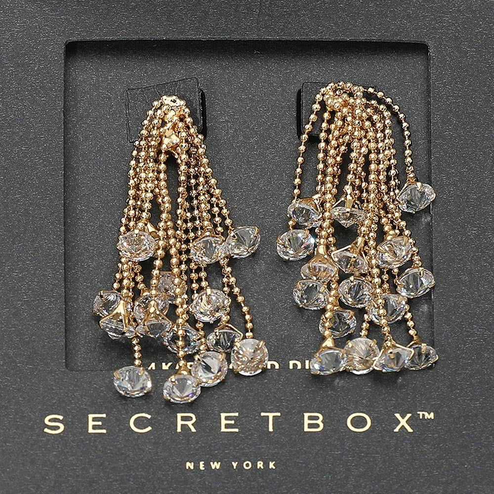 2Pcs Secretbox NY Long Crystal Tassel Earrings Set Gold & Silver Chandelier