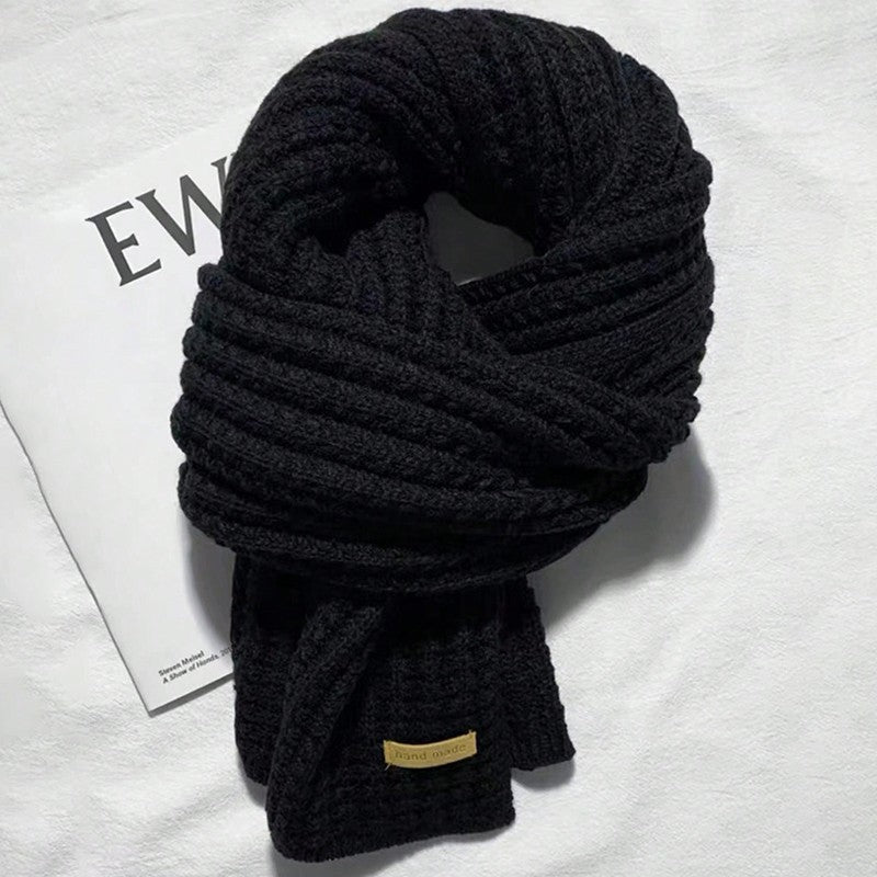 Black Chunky Acrylic Ribbed Knit Scarf Extra Long Warm Winter Unisex