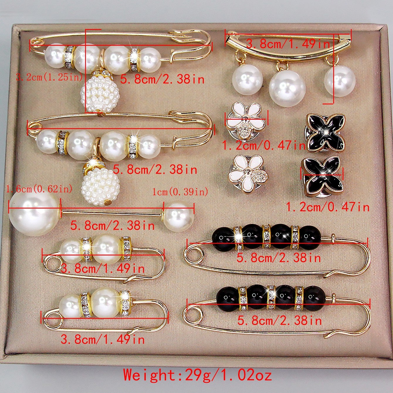 12pcs Faux Pearl Brooch Pin Set Waist Extender Safety Pins for Women