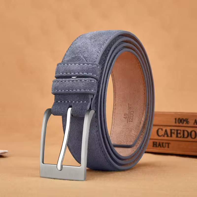 Welour Genuine Leather Belt Men Luxury Suede New Style Buckle Up Gray 39in
