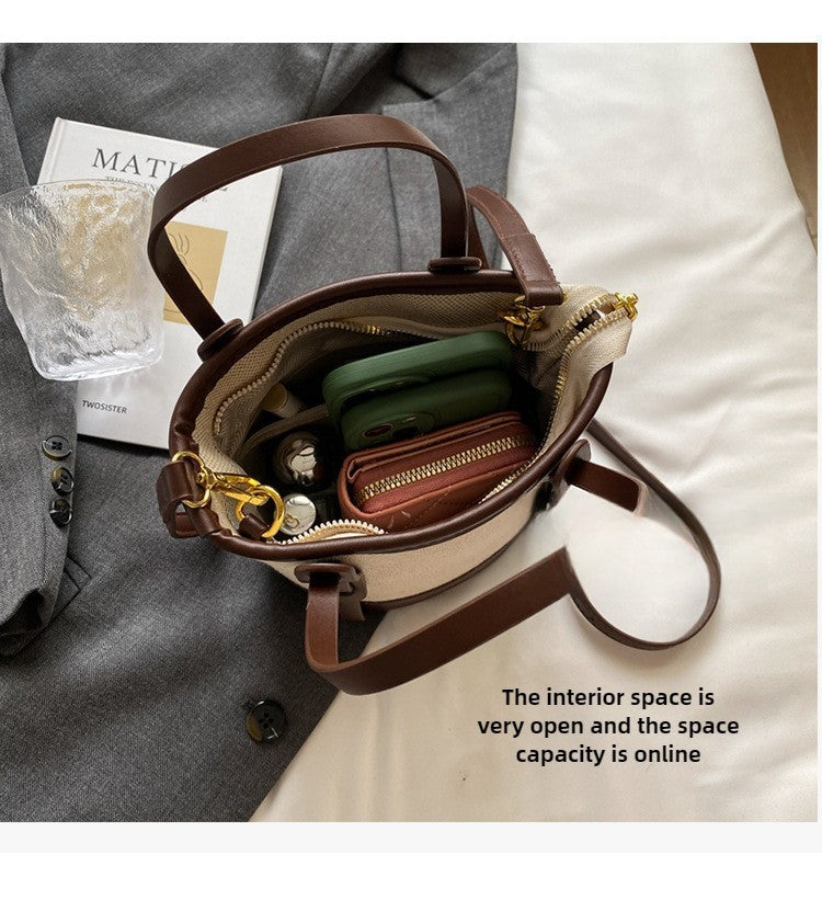 Sturdy Canvas Bucket Bag for Women Shoulder Strap Crossbody Retro Casual Handbag