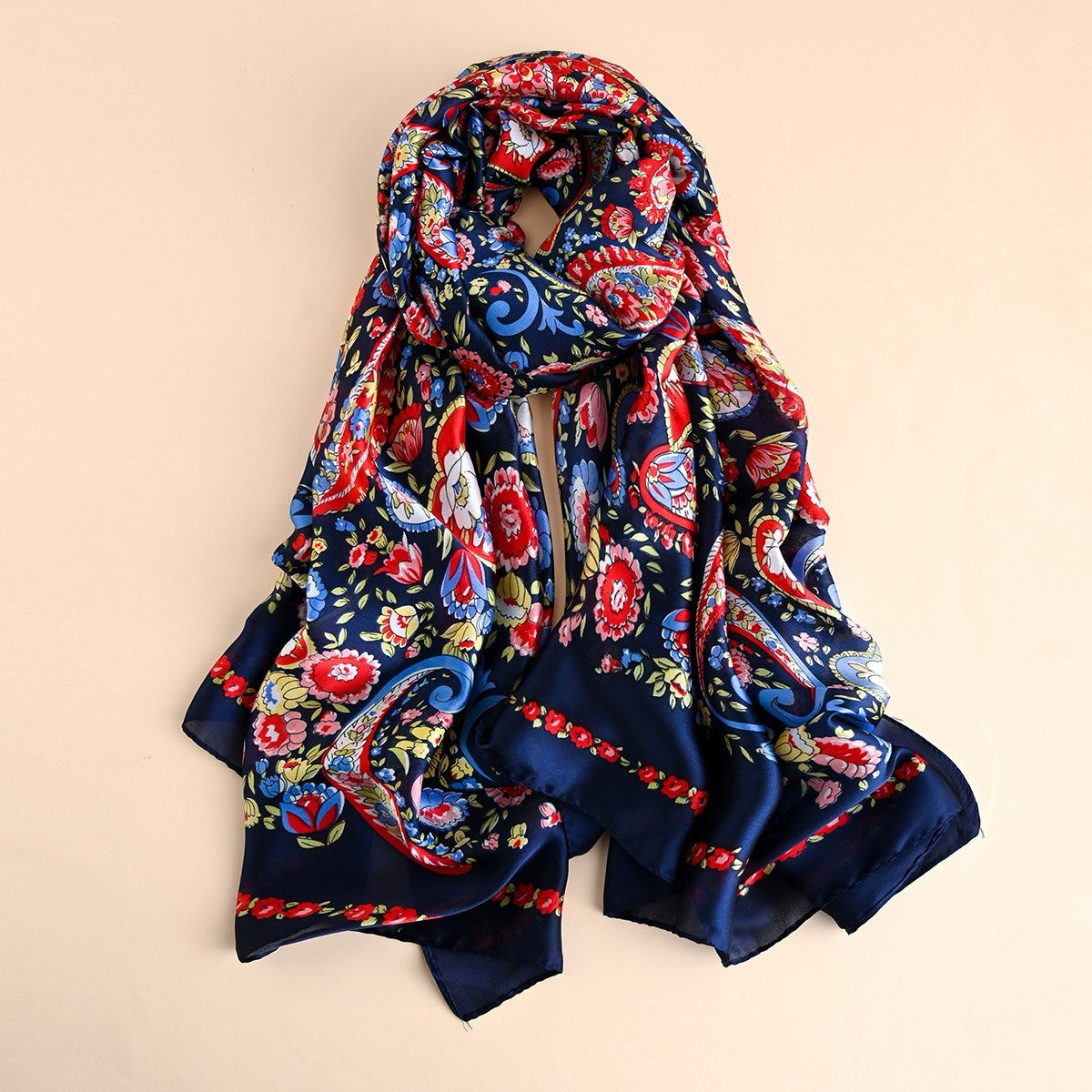 Oversized Silky Feel Paisley Floral Scarf Wrap Shawl | Long Rectangular Stole