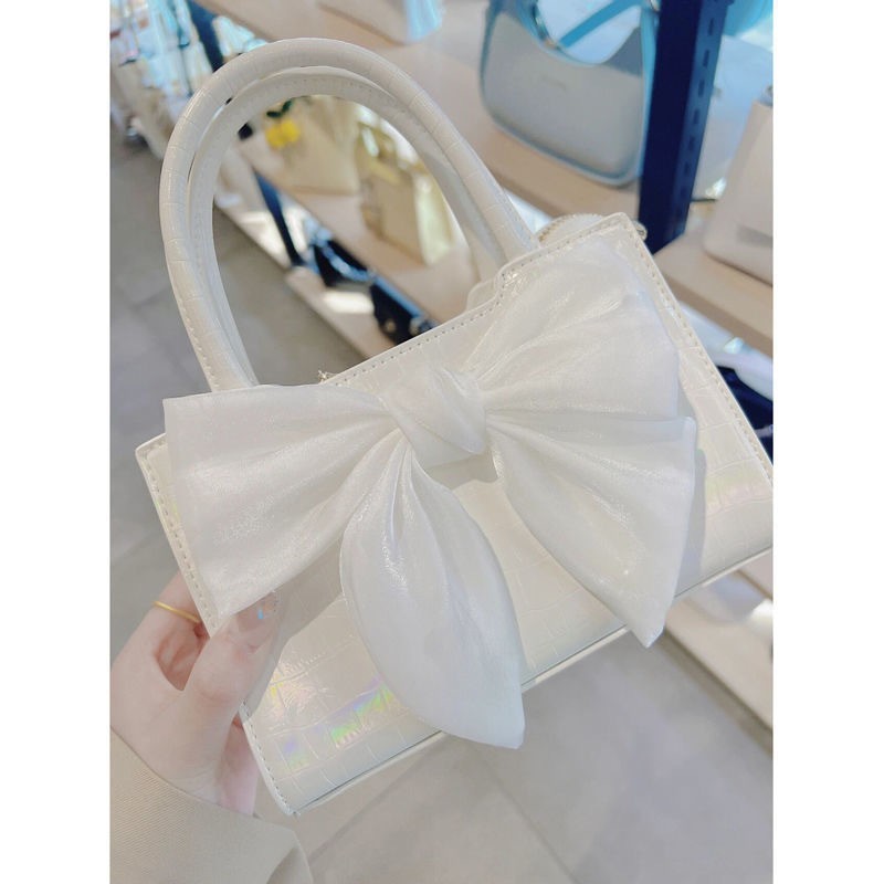 White Bowknot Clutch Purse for Women Small Square Shoulder  Messenger Bag