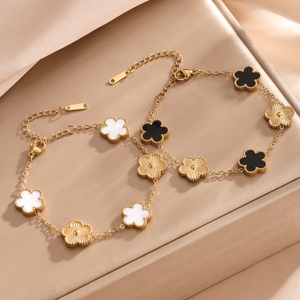 2PCS Four Leaf Clover Bracelet Set Gold Plated Vintage Inspired Jewelry