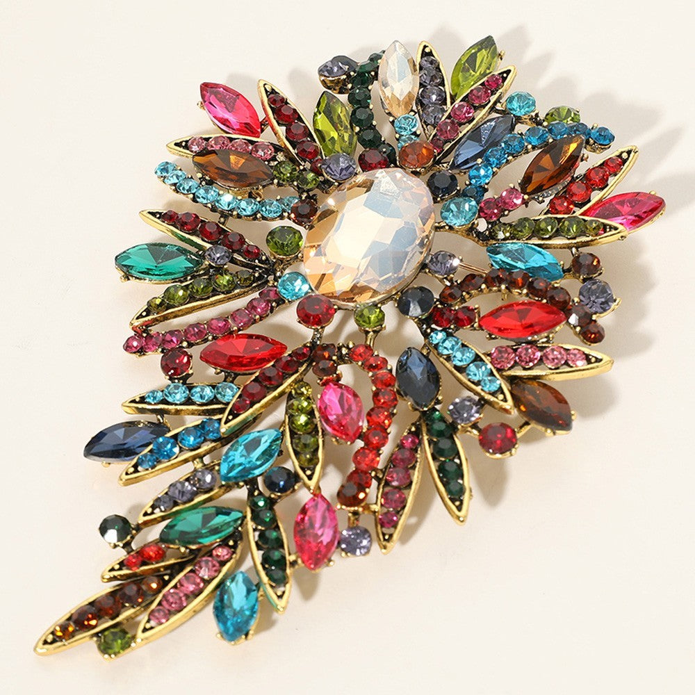 Glass Stone Cluster Embellished Statement Floral Crystals Pin Brooch Multicolor