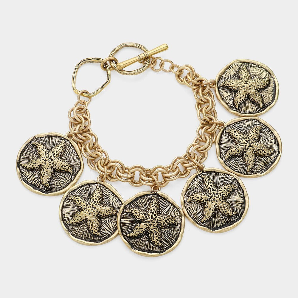Sand Dollar Coin Charm Toggle Bracelet Beach Nautical Jewelry Gift for Her