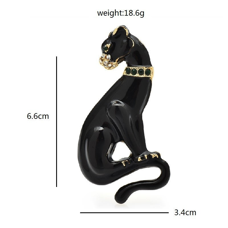 Panther Brooch Black Enamel Rhinestone Cat Pin Jewelry Gift