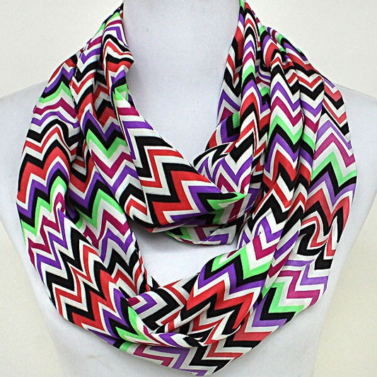 Funky Chevron Infinity Scarf Purple Pink Polyester Lightweight Loop Spring Wrap