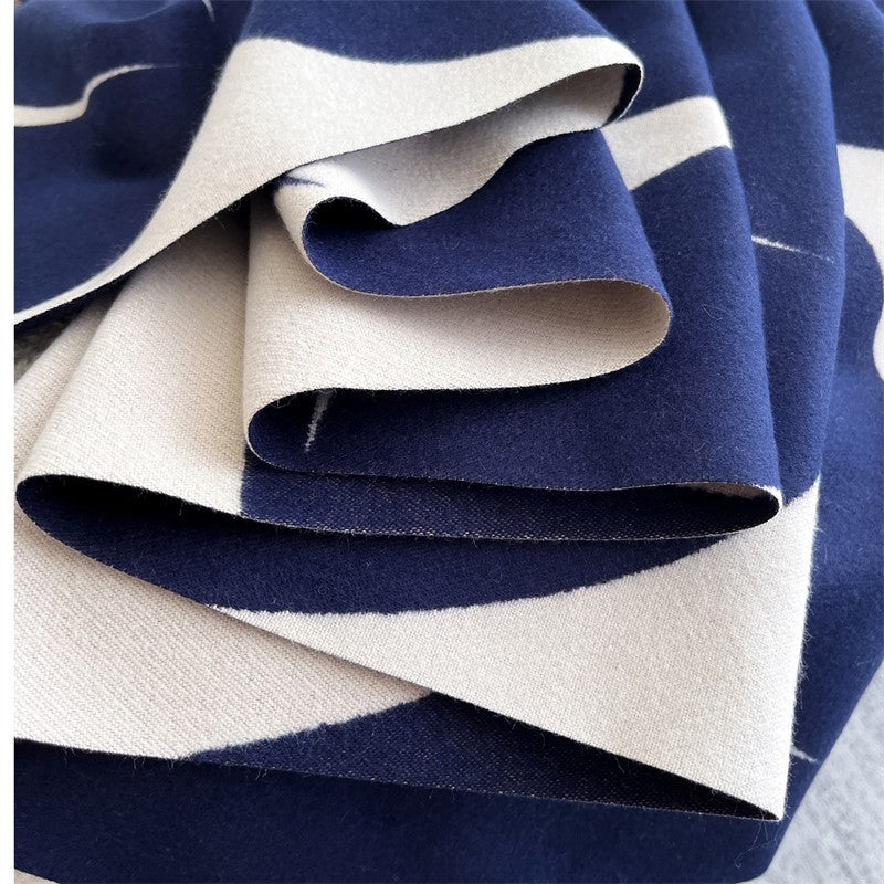 Navy Blue Geometric Pattern Winter Shawl Scarf Wrap