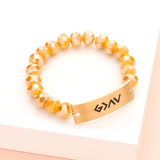 God Is Greater Than the Highs and Lows Metal Bar Natural Stone Beaded Bracelet