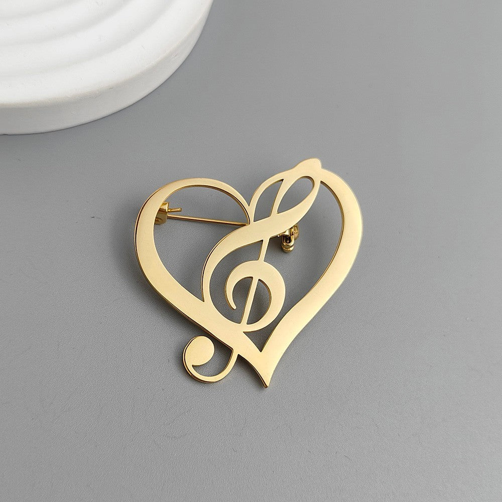 3 Pcs Heart Treble Clef Music Note Stainless Steel Brooch Pin Set Gold Silver Bl