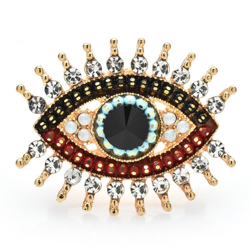 Evil Eye Protection Brooch Gold Tone Rhinestone Crystal Pin Jewelry Amulet