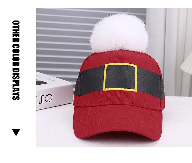 Adult Santa Suit Red Baseball Cap White Pom Pom Christmas Holiday Adjustable Hat