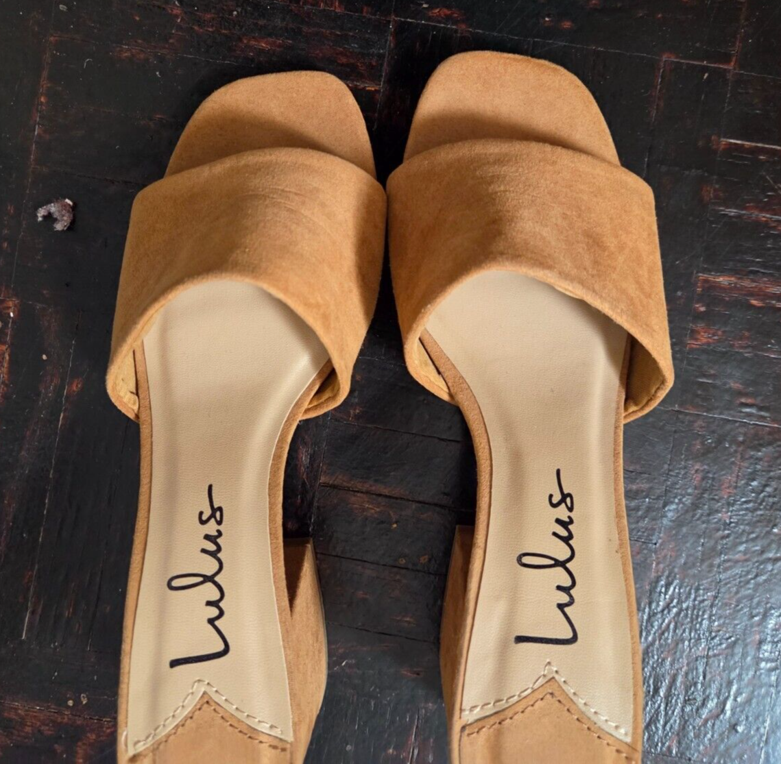 Kateyy Camel Suede Block Heel Sandals Women’s Size 6.5 Comfortable Chic Shoe