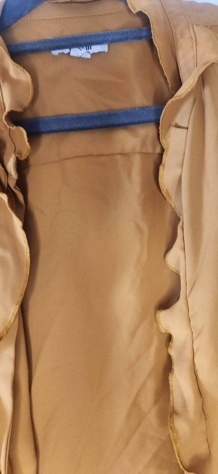 BAR III Mustard Ruffle Front Button Blouse Women’s Long Sleeve Chic Work Top