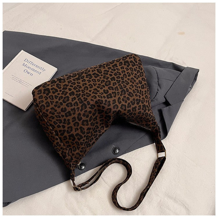 Trendy Leopard Print Canvas Shoulder Bag Adjustable Strap Tote Purse Handbag
