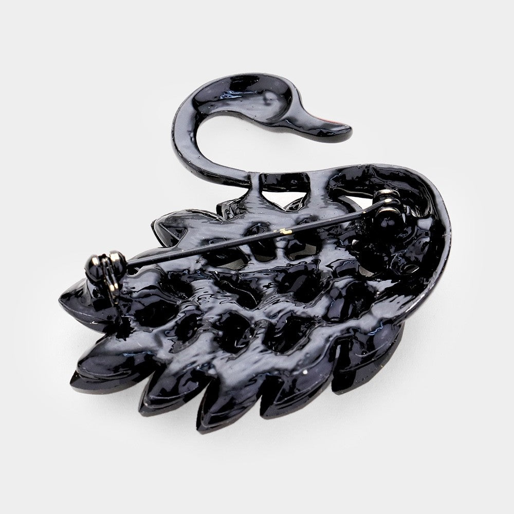 2PCs Crystal Swan Brooch Set Black & Silver Bird Pin Wedding Statement Gift