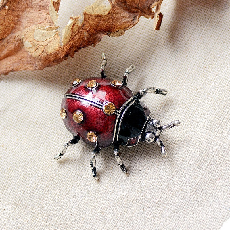 Enamel Rhinestone Ladybug Brooch Pin Vintage Style Insect Jewelry Gift