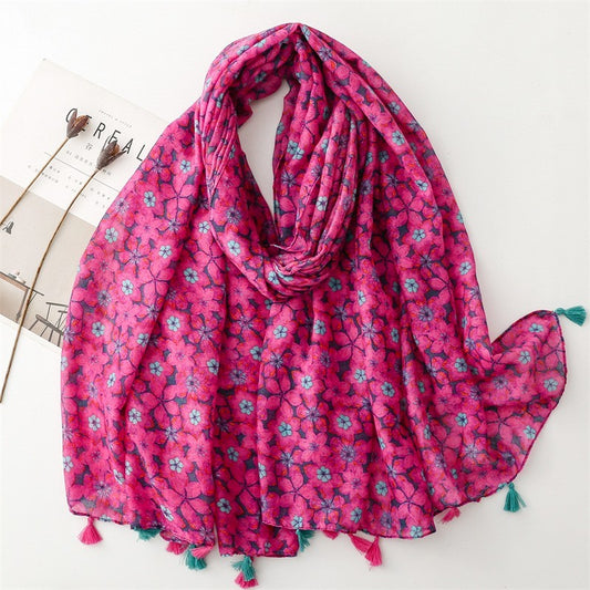 Women's Oversized Floral Print Tassel Scarf for Women Spring Pattern Scarves