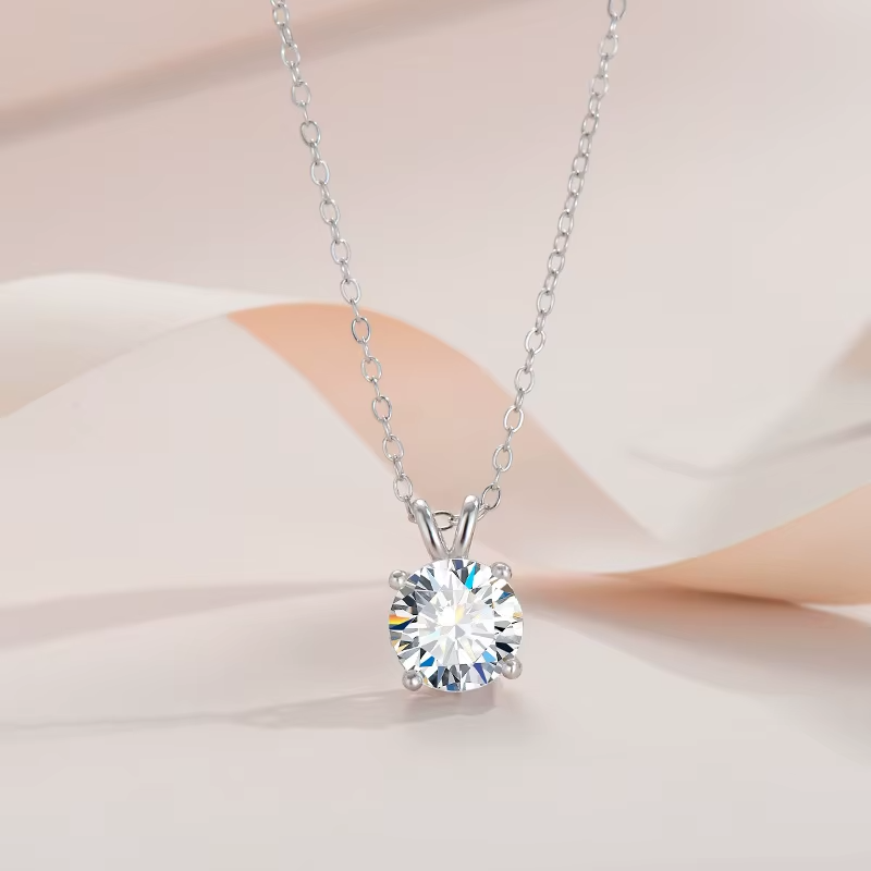 1ct Moissanite Solitaire Pendant Necklace 925 Sterling Silver 4-Prong