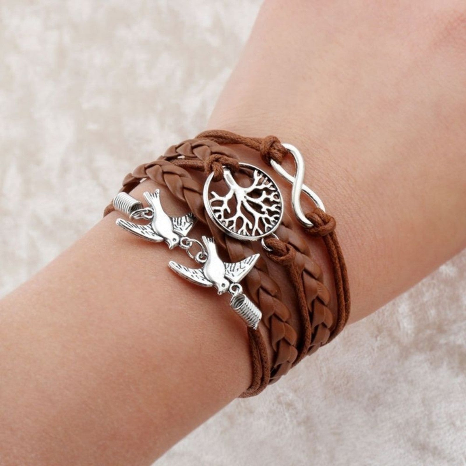 2pcs Infinity Anchor Bracelet Handmade Wrap Friendship Black & Brown Bracelets