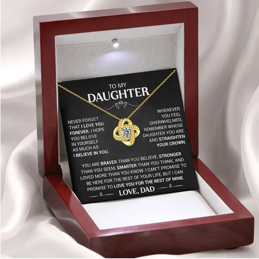 To My Daughter Love Knot Necklace From Dad Straighten Your Crown Gift Box