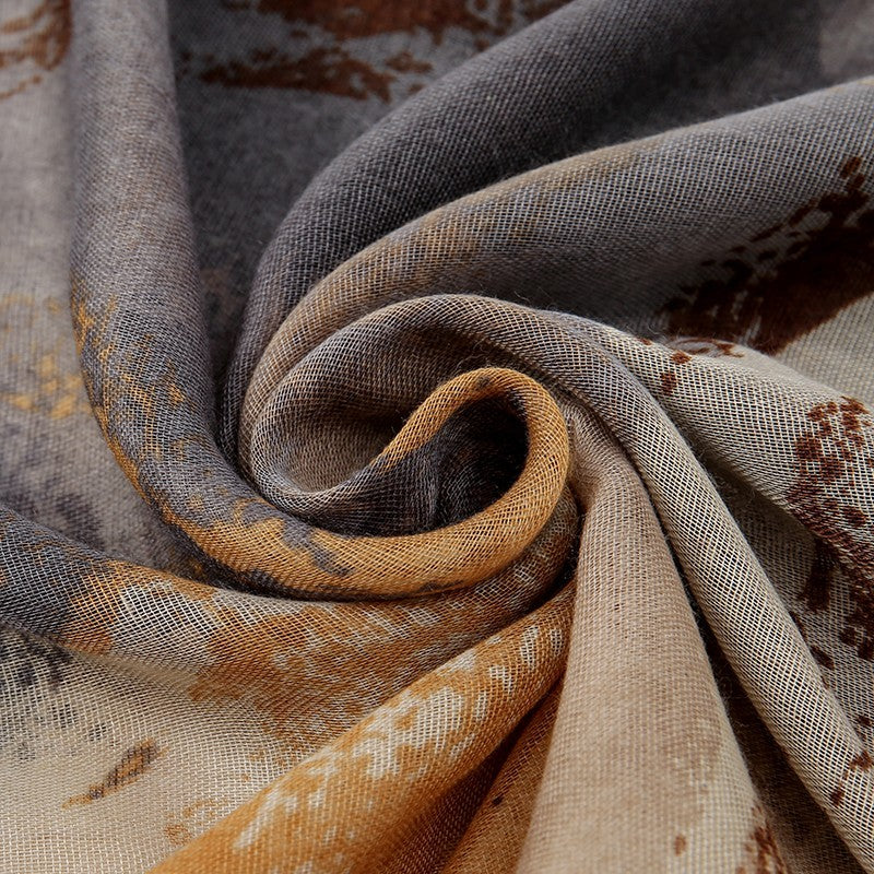 Abstract Art Scarf Shawl Wrap for Women Earth Tones Brown Gray Beige Soft