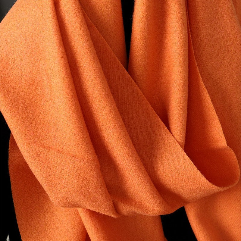 Cozy Warm Solid Orange Cashmere Feel Scarf - Oversized Acrylic Blend Shawl Wrap
