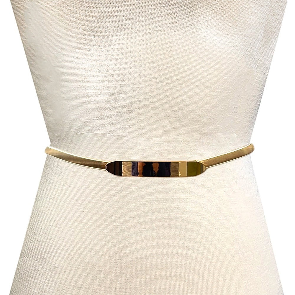 Gold Skinny Mirror Plate Metal Stretch Spring Chain Belt Waist Accessory