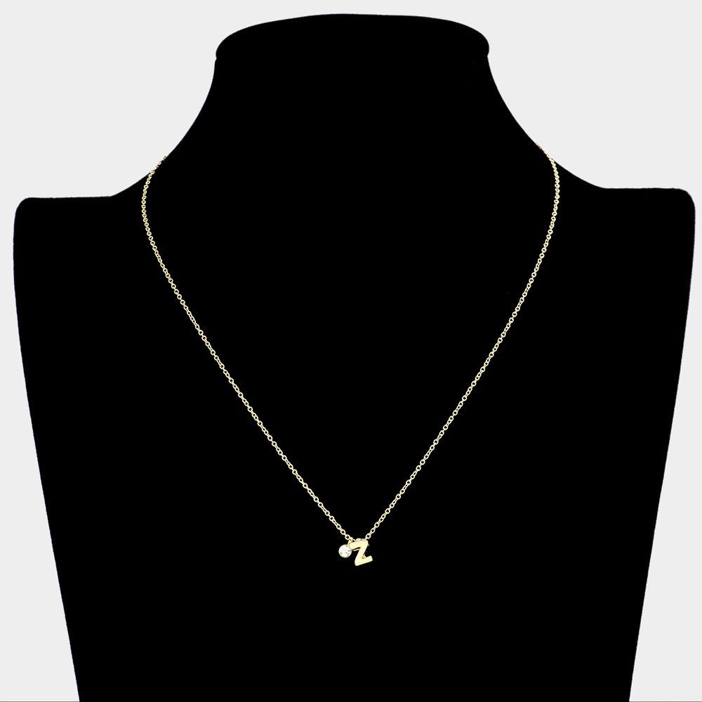 Initial 'Z' Gold Tone Pendant Necklace Crystal Accent Charm Best Friend Gift