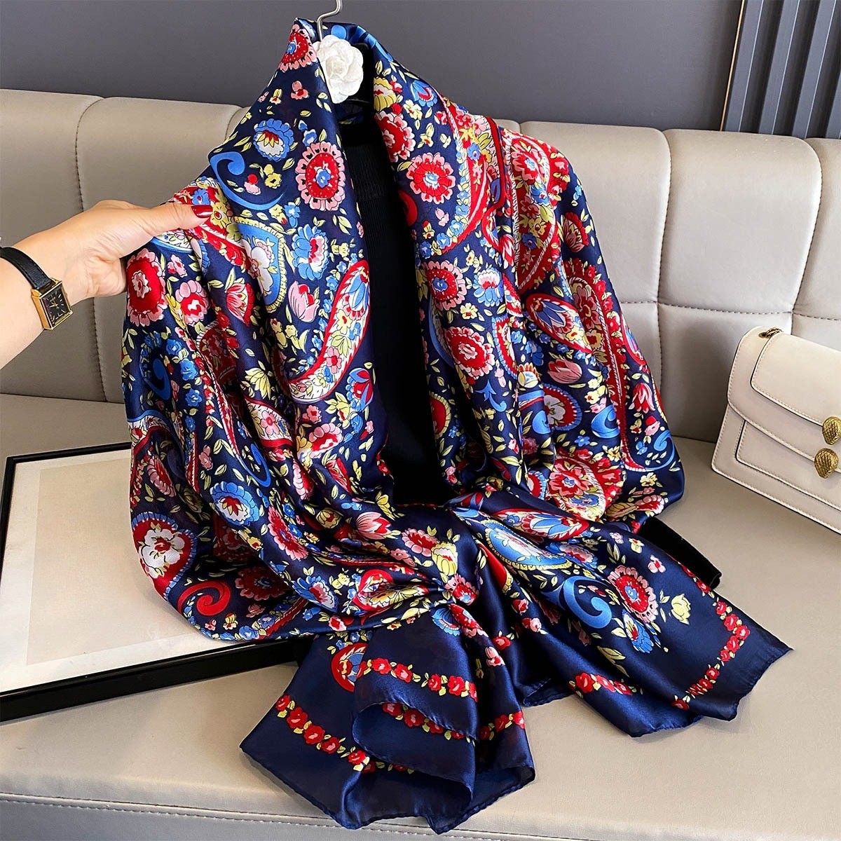 Oversized Silky Feel Paisley Floral Scarf Wrap Shawl | Long Rectangular Stole