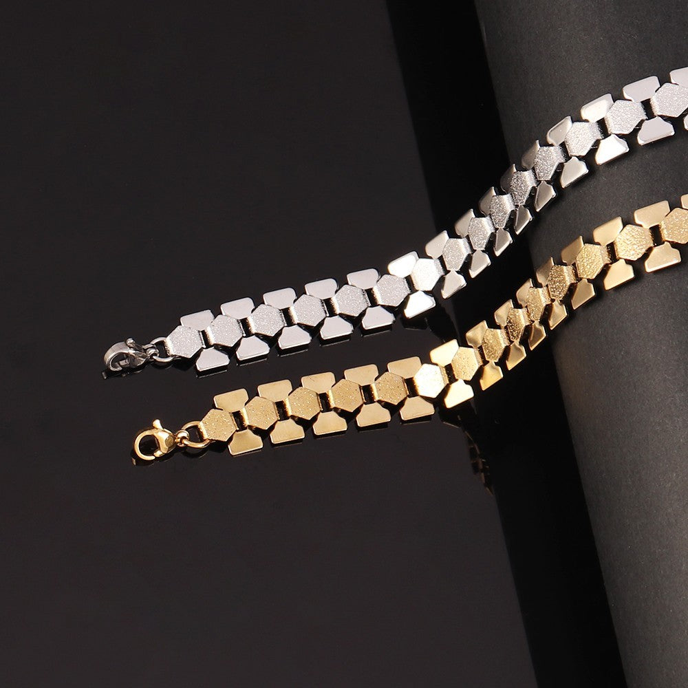 2pcs Gold Silver Tone Segmented Modernist Link Choker Necklace Set