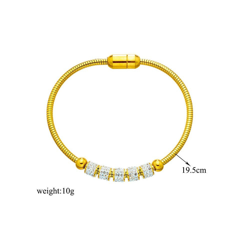 Gold Bracelet Cubic Zirconia Stones Elegant Slip-On Charm Jewelry for Women