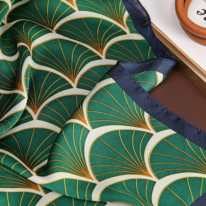 Luxury Satin Silk Leaf Print Square Scarf 27.5" Women Fashion Neck Head Wrap