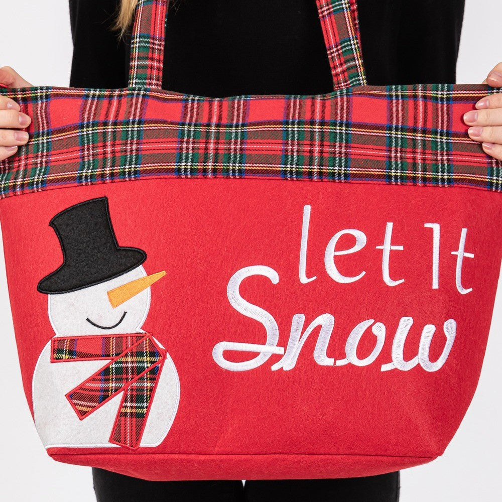 Let It Snow Snowman Christmas Tote Bag Holiday Shopping Reusable Shoulder Bag