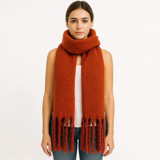 Cozy Burnt Orange Tassel Scarf for Women  | Chunky Knit Winter Wraps and Scarves