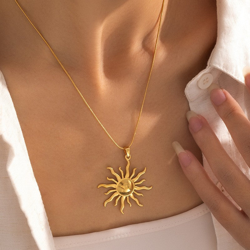3PC Gold Layered Necklace Set Sunburst Pendant Snake Chain Dainty Celestial Gift
