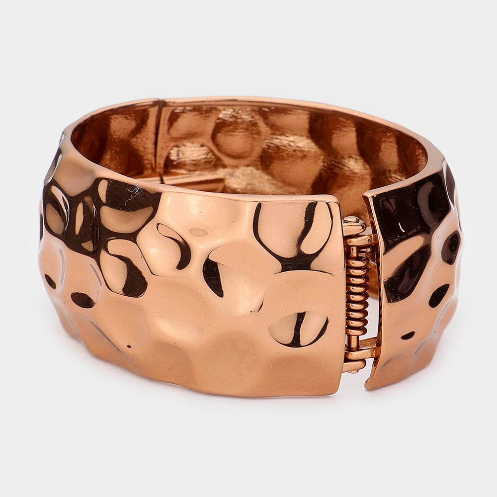 2-in-1 DEAL! Wide Hammered Cuff Bangle Bracelet Set Rose Gold & Silver
