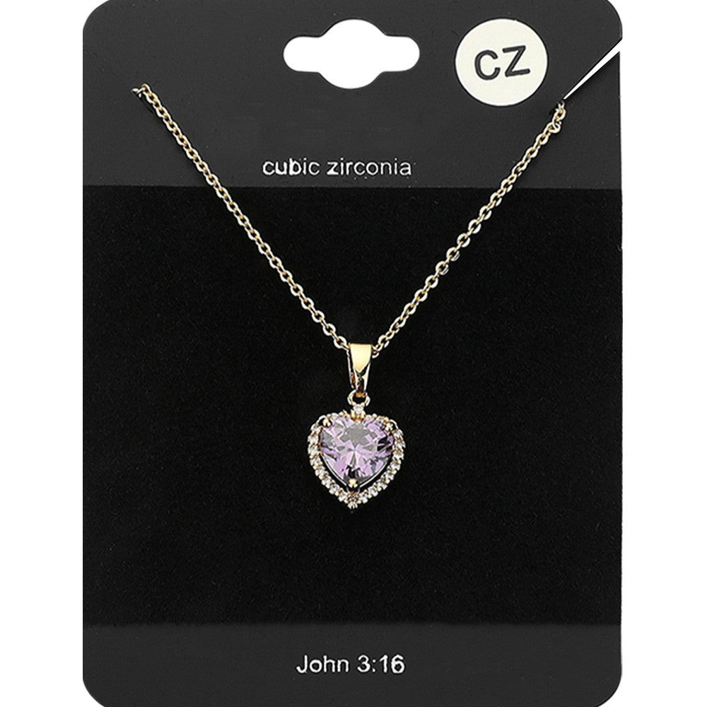 CZ Cubic Zirconia Heart Shaped Stone Pendant Chain Necklace for Women Gold