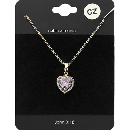 CZ Cubic Zirconia Heart Shaped Stone Pendant Chain Necklace for Women Gold