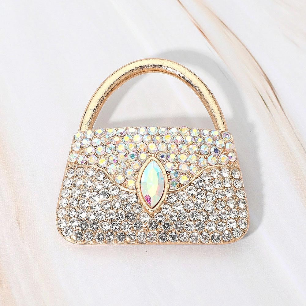 2pcs Red and Gold Crystal Handbag Fashion Brooch Pin Statement Set