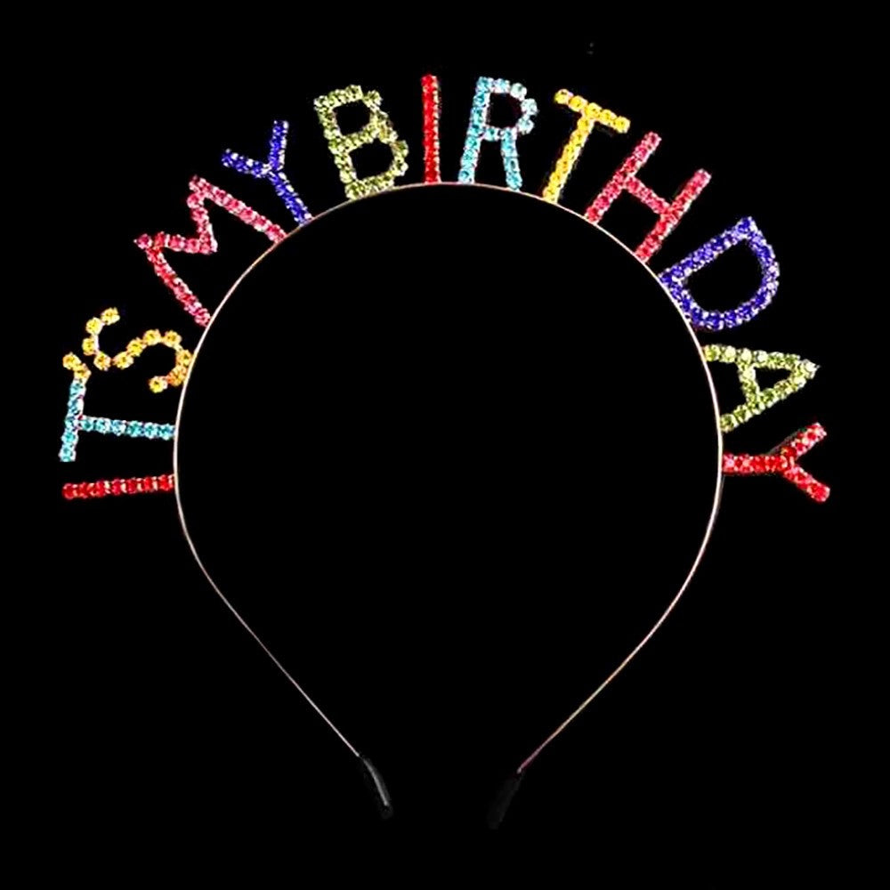 Multi-Color Crystal IT'S MY BIRTHDAY Headband - Rainbow Party Hair Accessory