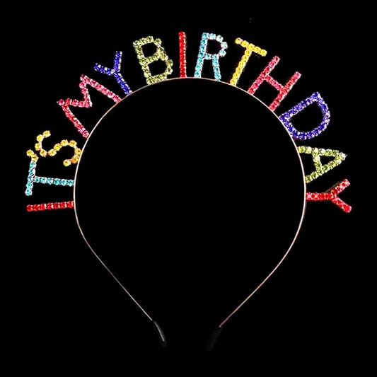 Multi-Color Crystal IT'S MY BIRTHDAY Headband - Rainbow Party Hair Accessory
